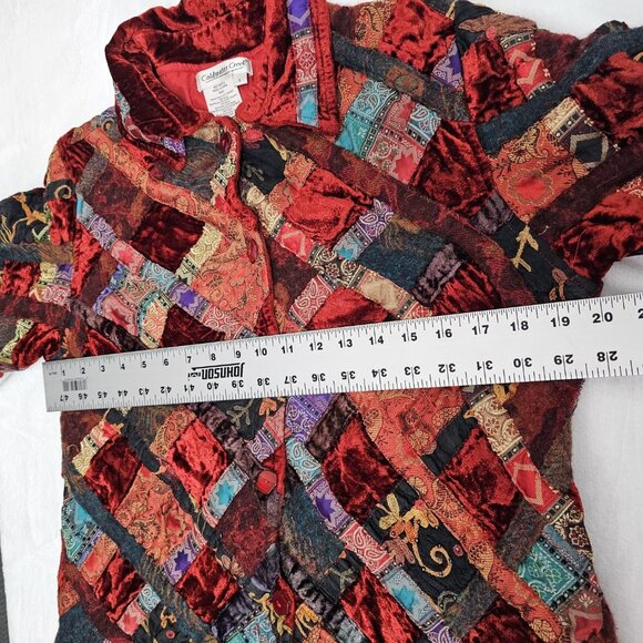 Coldwater Creek Womens Embroidered Patchwork Jacket Large Velvet Tapestry Red - Picture 5 of 7
